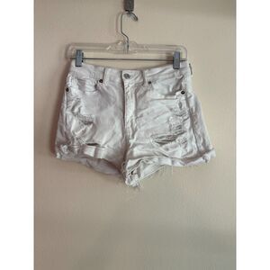 AEO White Denim Shorts - Distressed